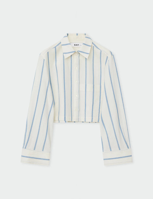 blue and white stripped cotton cropped shirt 