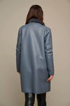 Dark grey faux leather reversible coat with faux fur lining and double entry pockets