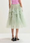 mid length voluminous tulle light green skirt rear