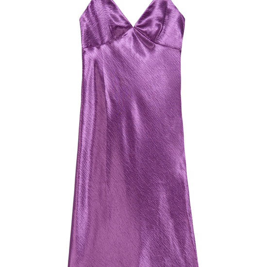 Violet satin slip dress midi length