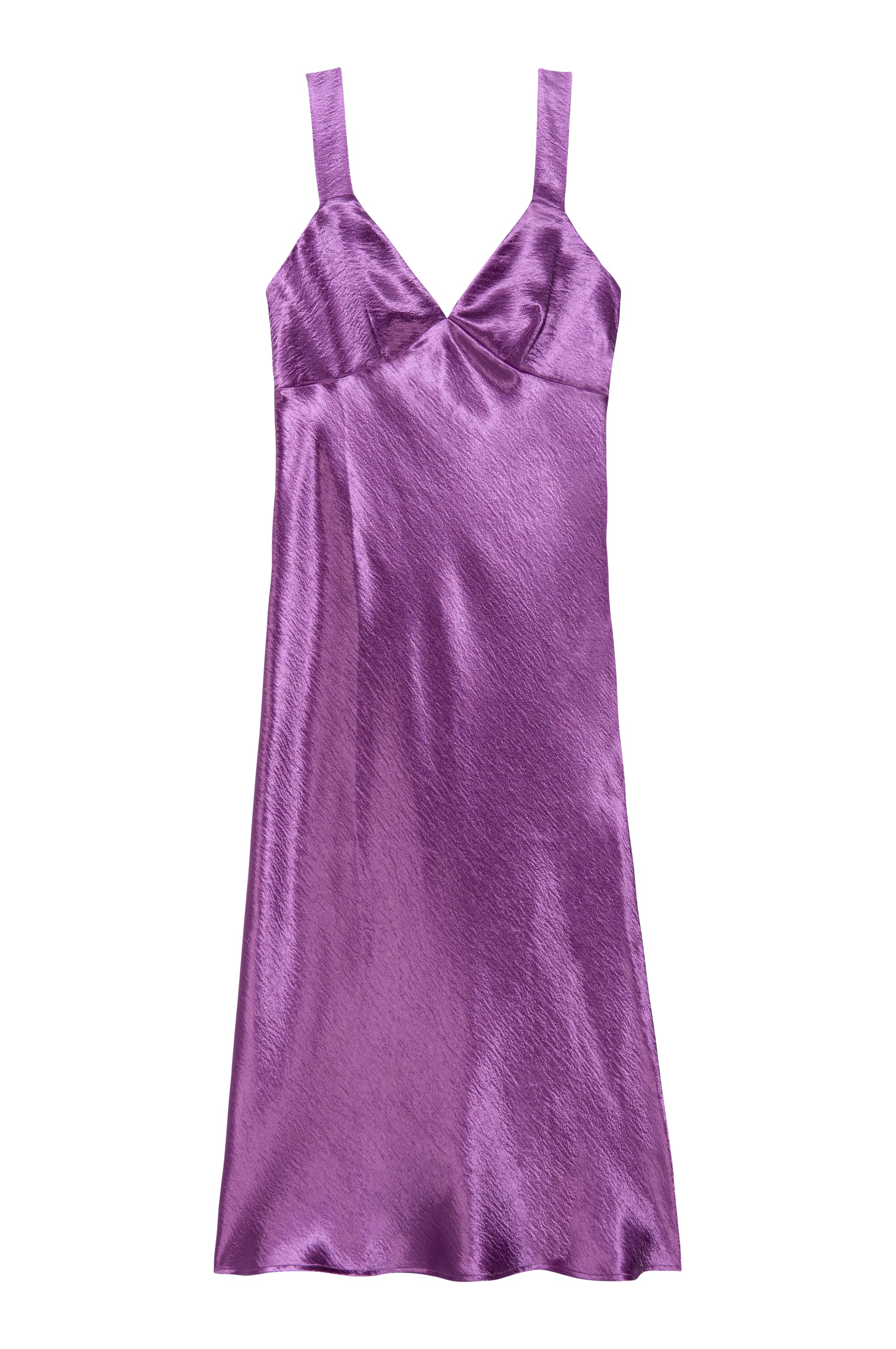 Violet satin slip dress midi length