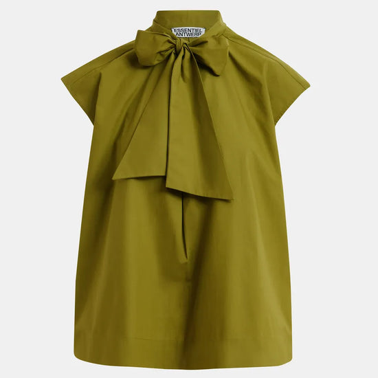 green tie neck blouse