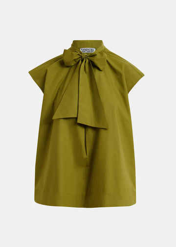 green tie neck blouse