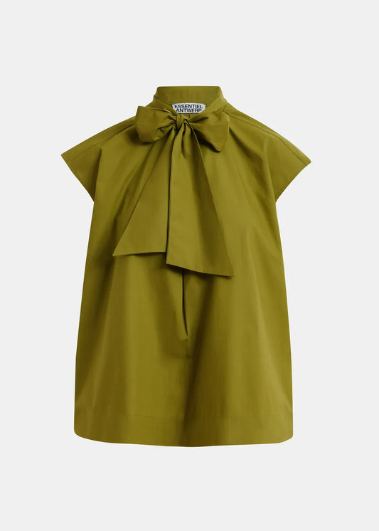 green tie neck blouse