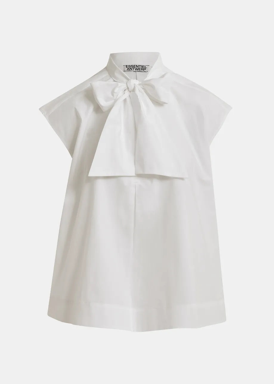 White blouse with a bow detail on a white background
