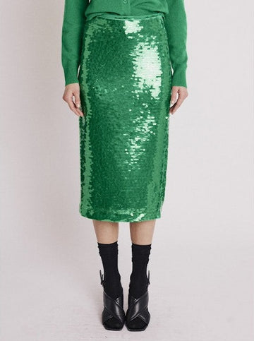 Mid length green sequin skirt