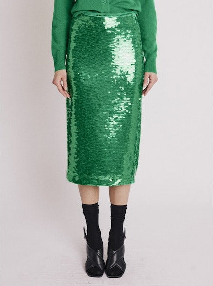 Mid length green sequin skirt