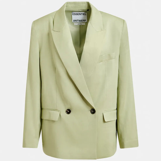 light green double breasted oversized blazer from essentiel antwerp