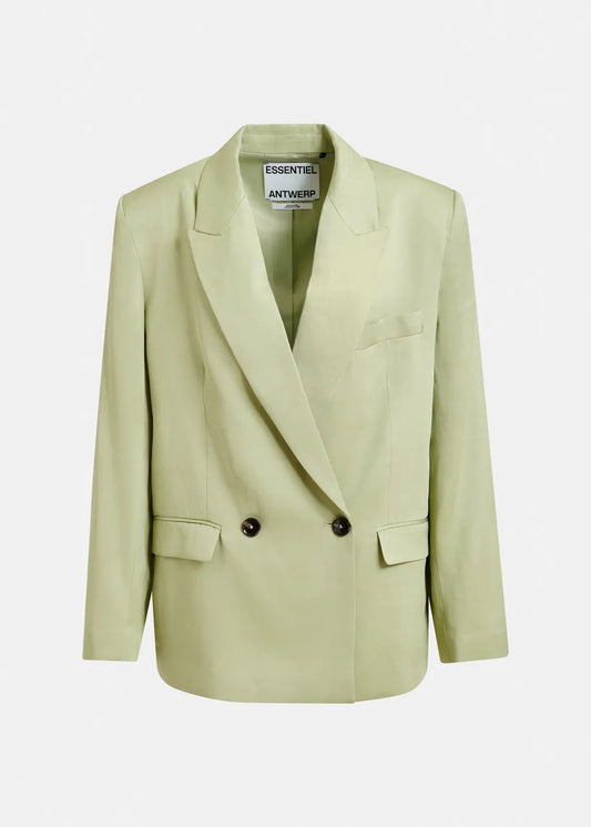 light green double breasted oversized blazer from essentiel antwerp