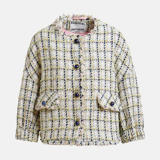 round neck tweed cropped jacket from essentiel antwerp