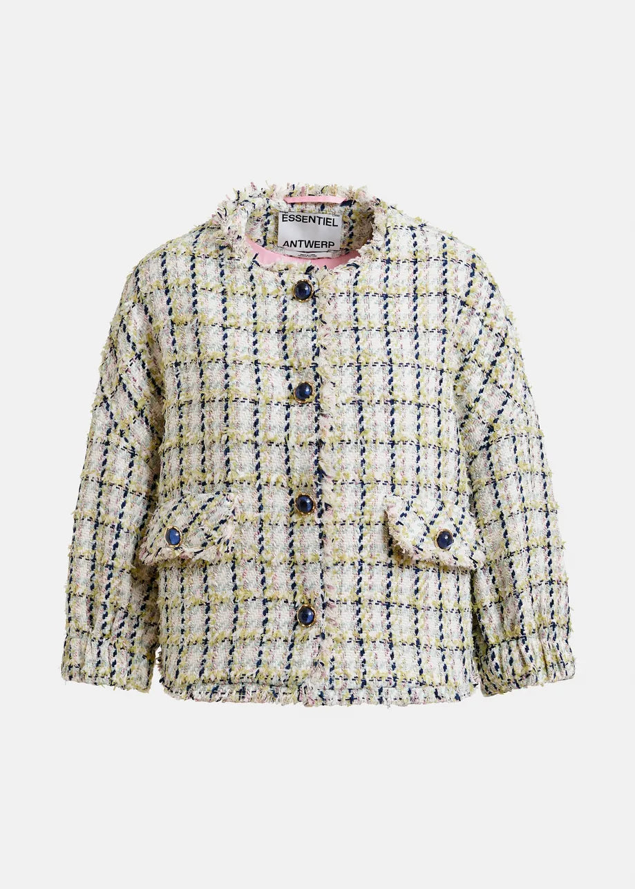round neck tweed cropped jacket from essentiel antwerp