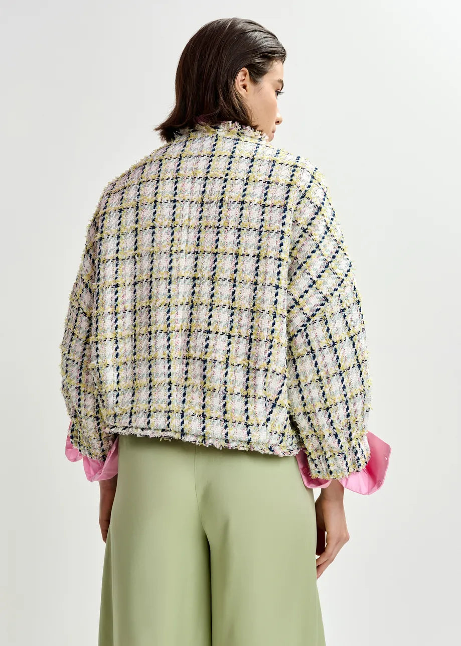 round neck tweed cropped jacket from essentiel antwerp rear 