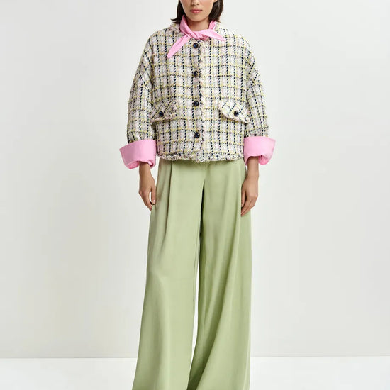 round neck tweed cropped jacket from essentiel antwerp model