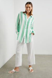 Relaxed 100% cotton muslin shirt with wide white and green stripe