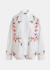white collared shirt with floral embroidery all over