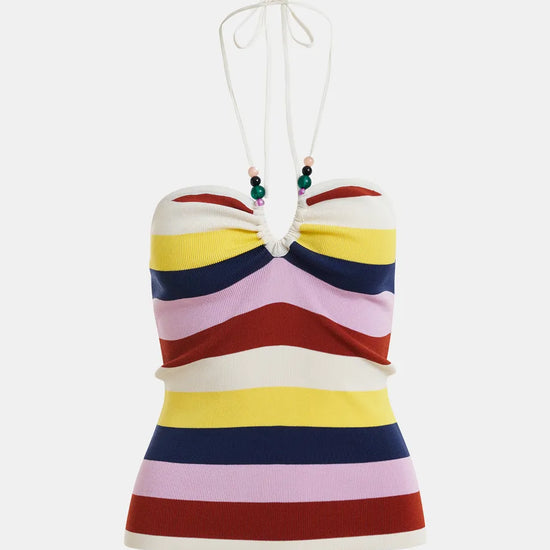 Multicolored striped tank top on a white background