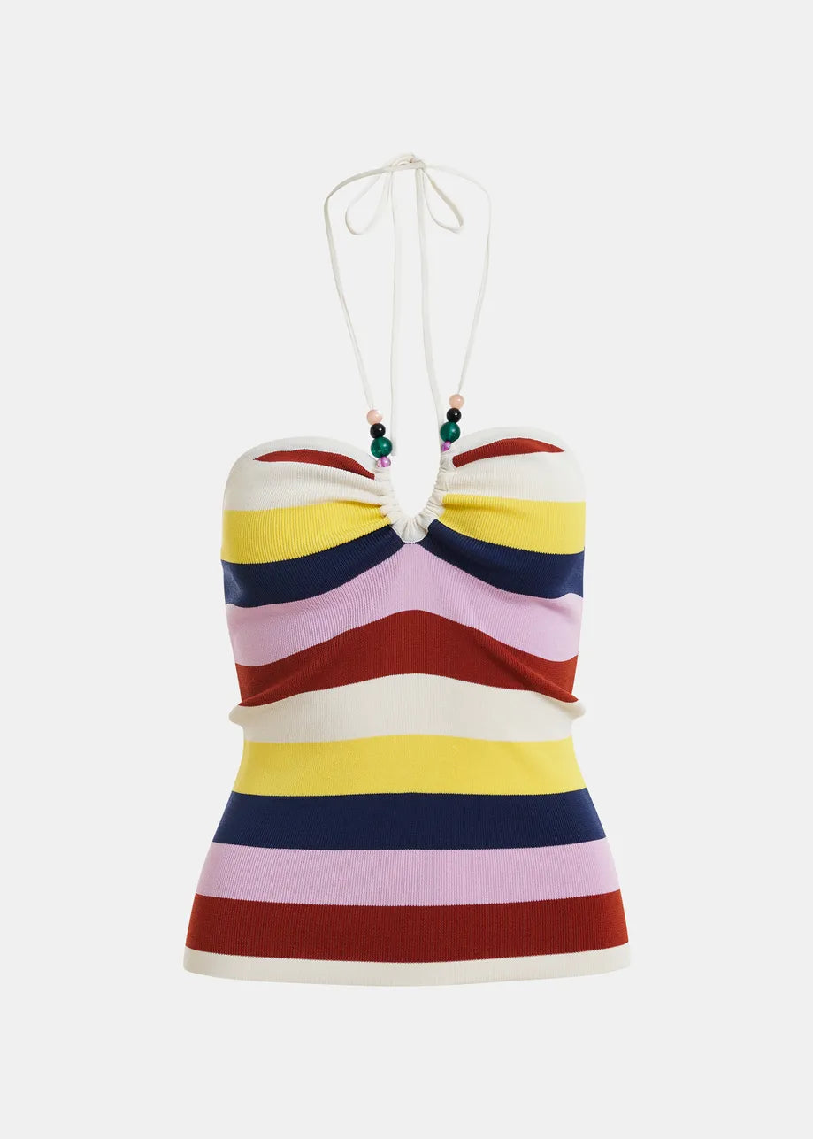 Multicolored striped tank top on a white background