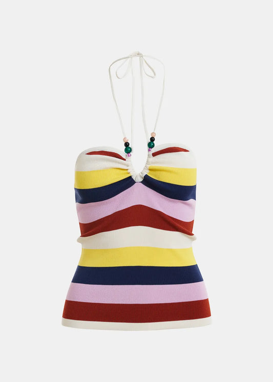 Multicolored striped tank top on a white background