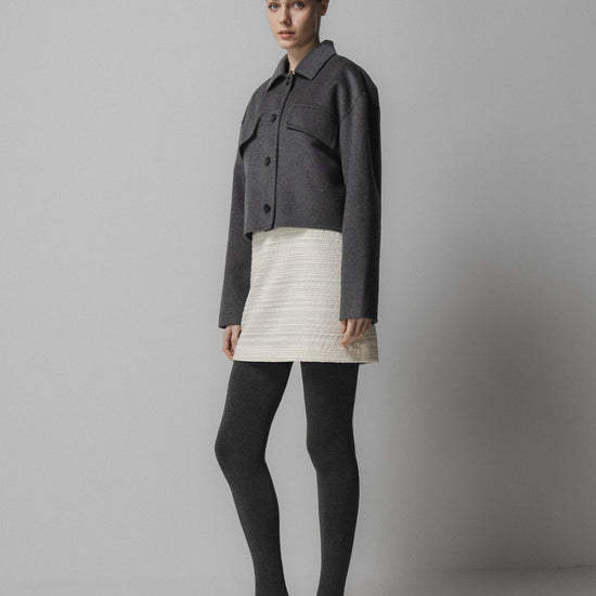 charcoal grey cashmere wool mix jacket with slanted welt flap pockets side view
