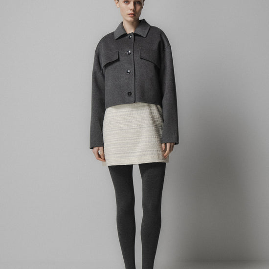 charcoal grey cashmere wool mix jacket with slanted welt flap pockets