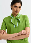 short sleeve green knit with tie at the neck model shot