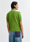short sleeve green knit with tie at the neck rear