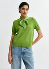 short sleeve green knit with tie at the neck model