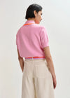  short sleeve pink knit with tie at the neck rear