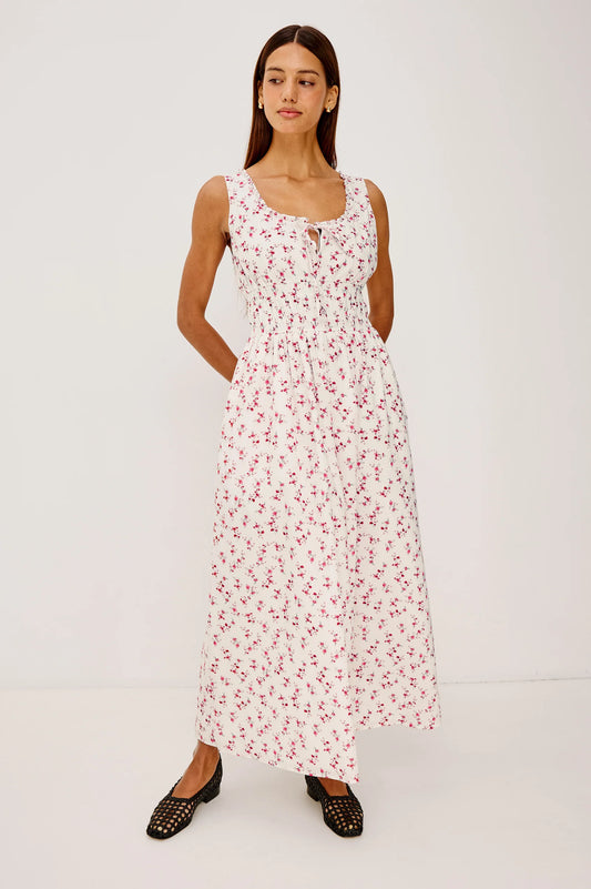 Woman wearing floral Rails dress
