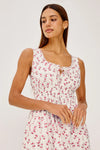 Woman wearing floral Rails dress close up