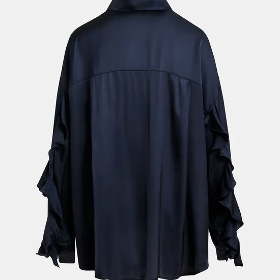 navy blue satin chest pocket shirt  rear