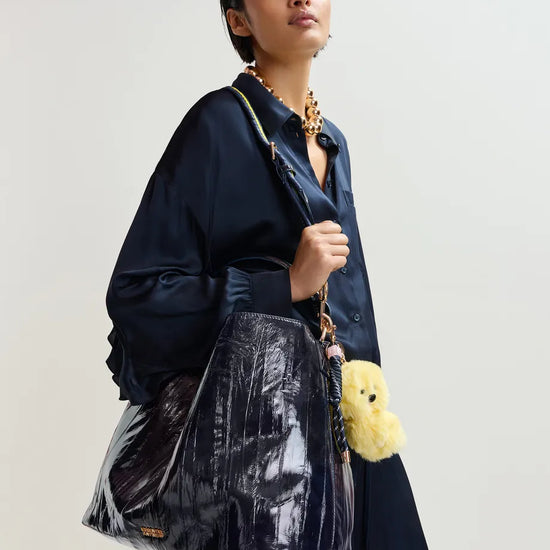 navy blue satin chest pocket shirt model