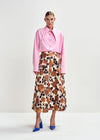 mid length a line brown floral print skirt model