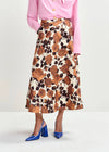 mid length a line brown floral print skirt model