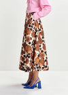 mid length a line brown floral print skirt side