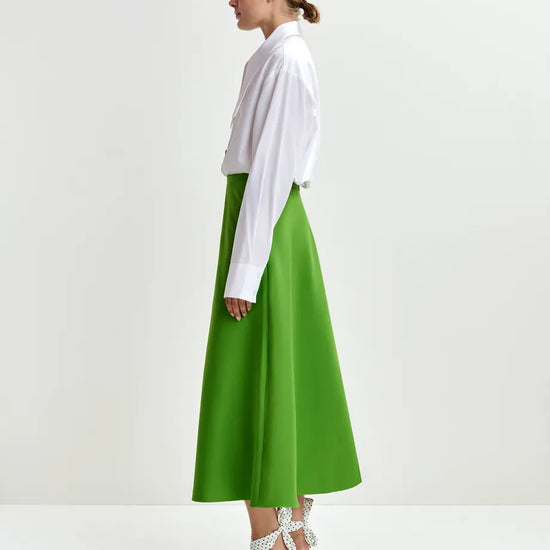 a line midi green skirt side