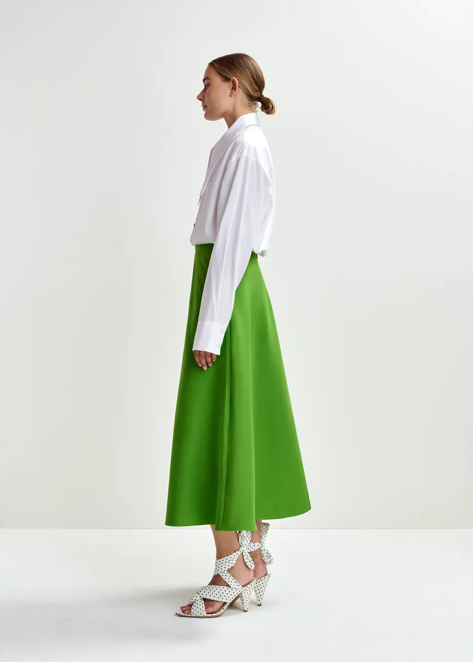 a line midi green skirt side