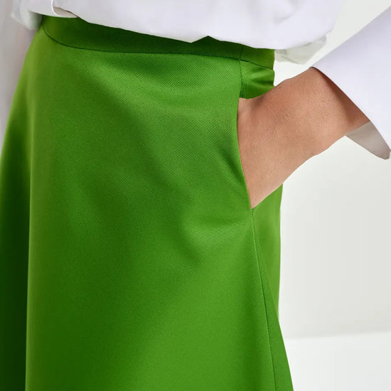 a line midi green skirt close up