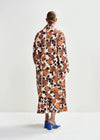 brown floral print double breasted mid length coat  rear
