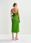 strapless green midi dress with large tie at the front rear