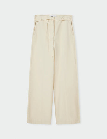 ecru relaxed trousers with optional tie belt and side pockets 