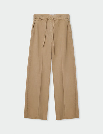 light brown wide leg chinos with tie waist 