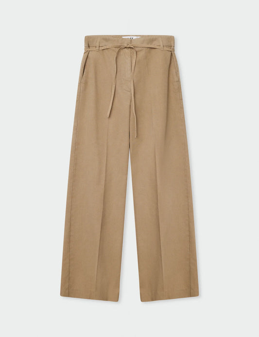 light brown wide leg chinos with tie waist 