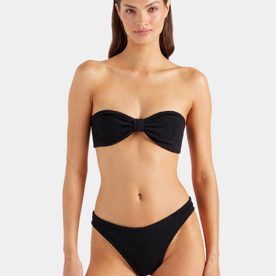 black crinkle strapless bikini from hunza g model shot