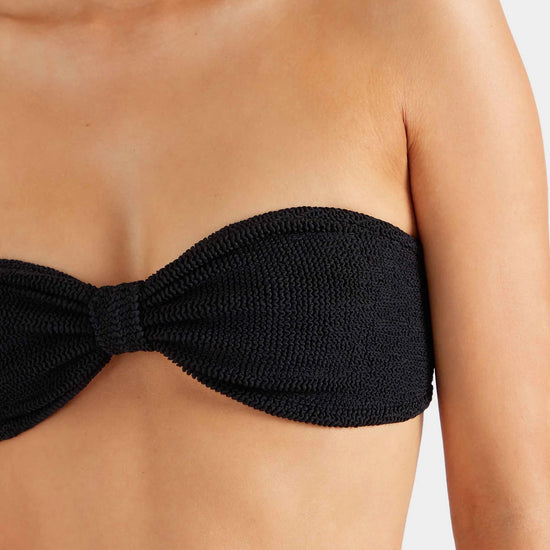 black crinkle strapless bikini from hunza g close up