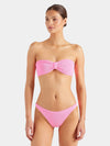 pink crinkle strapless bikini from hunza g model shot
