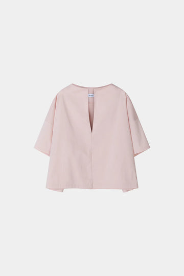 Pink blouse with a V-neckline on a white background