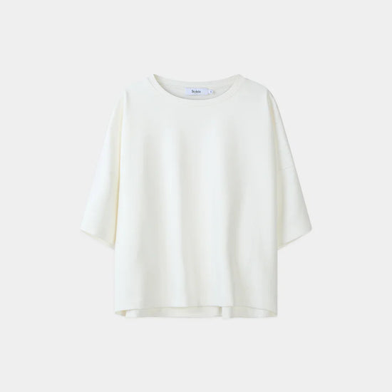 Cream round neck boxy fit tee 