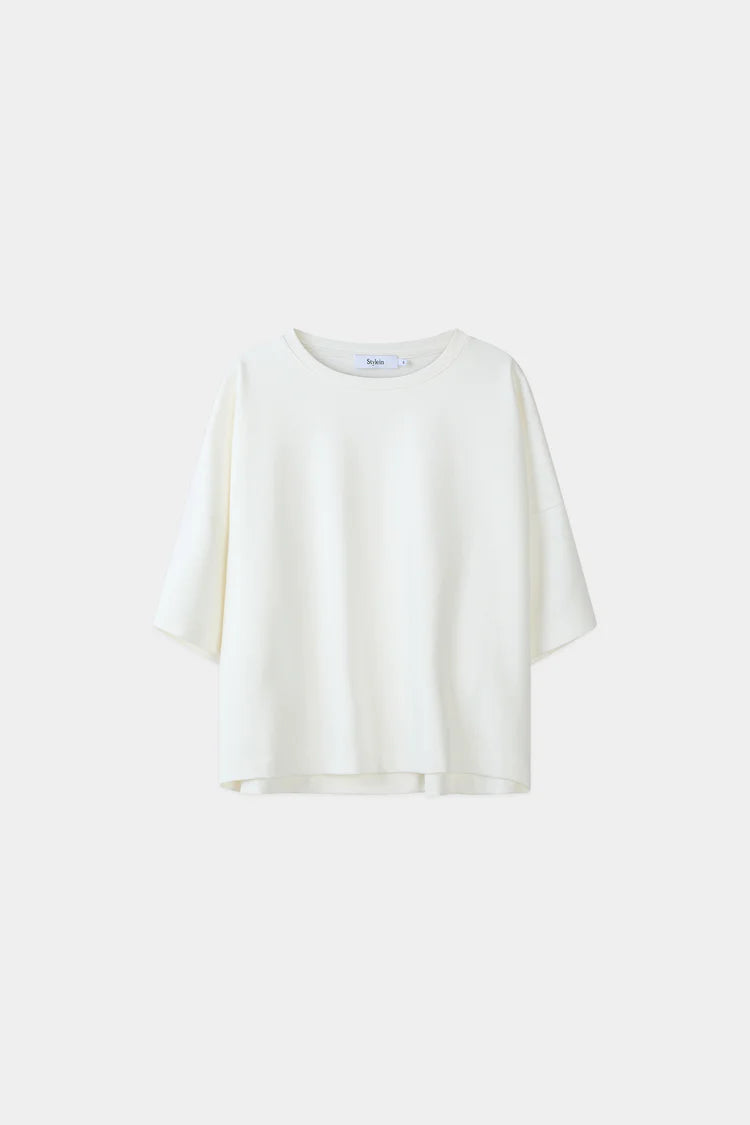 Cream round neck boxy fit tee 