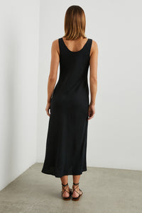 Black sleeveless dress with side split rear view